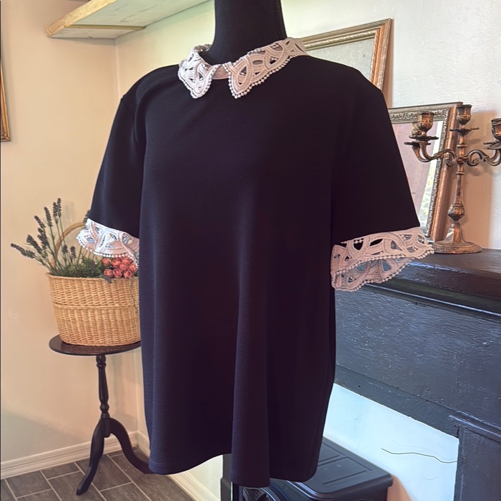 Karl Lagerfeld Blue Boxy T-shirt with Peter Pan Collar